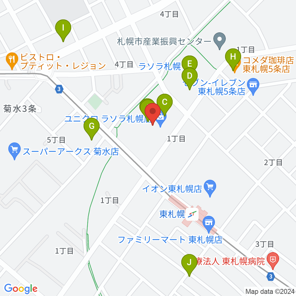 東札幌センター ヤマハミュージック周辺のカフェ一覧地図