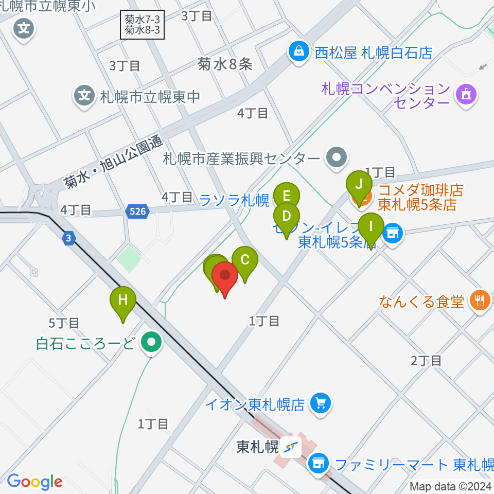 東札幌センター ヤマハミュージック周辺のカフェ一覧地図