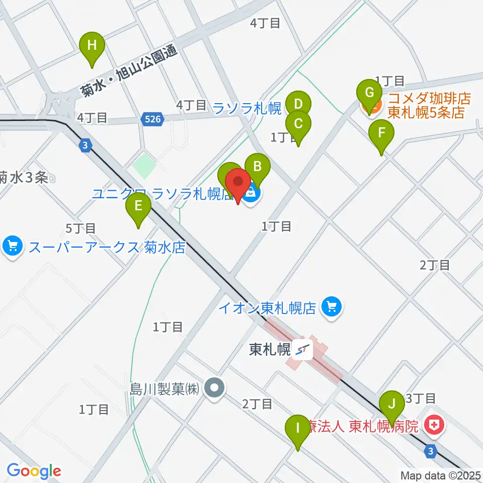 東札幌センター ヤマハミュージック周辺のカフェ一覧地図