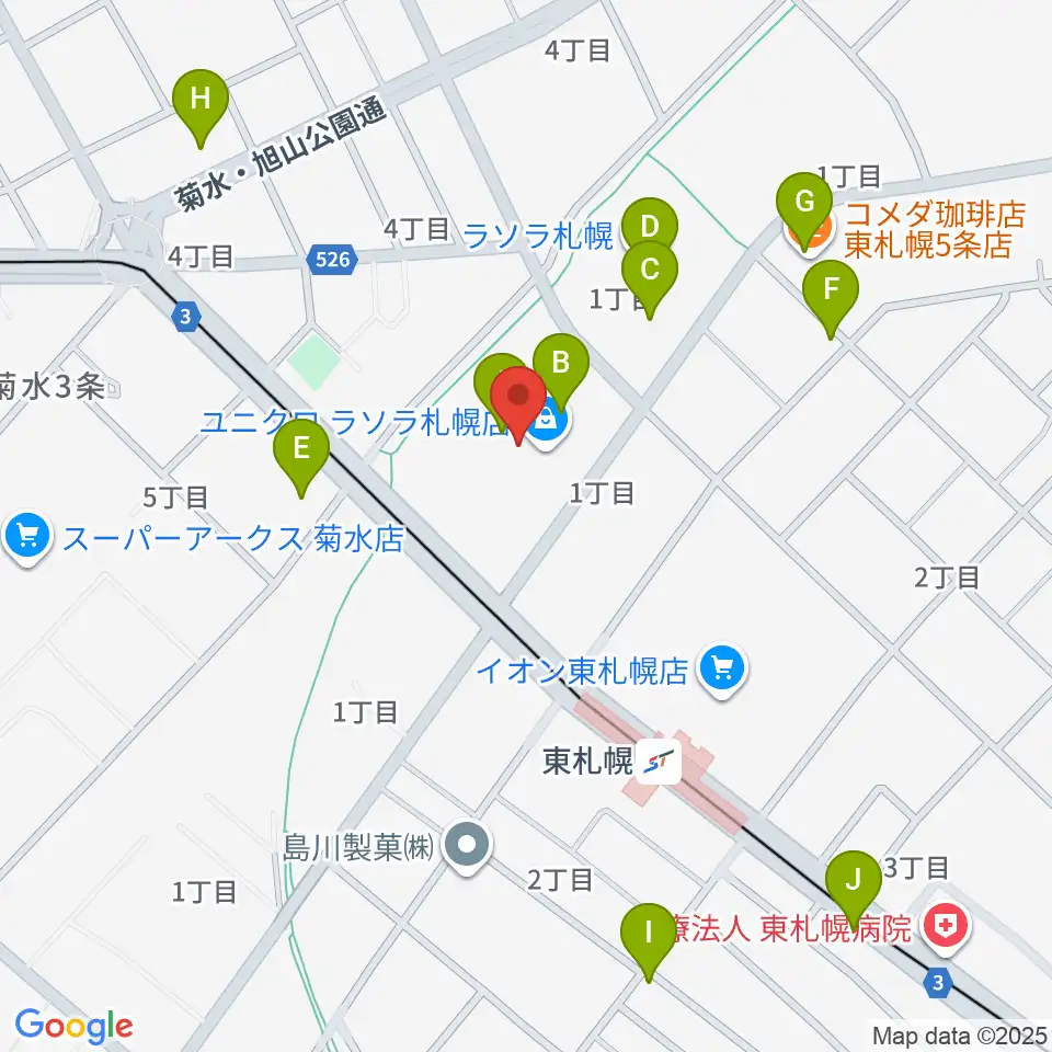 東札幌センター ヤマハミュージック周辺のカフェ一覧地図