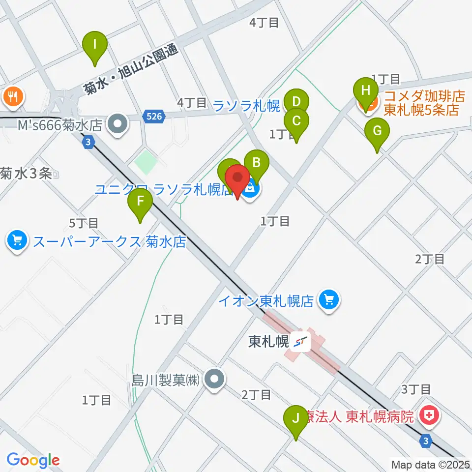 東札幌センター ヤマハミュージック周辺のカフェ一覧地図