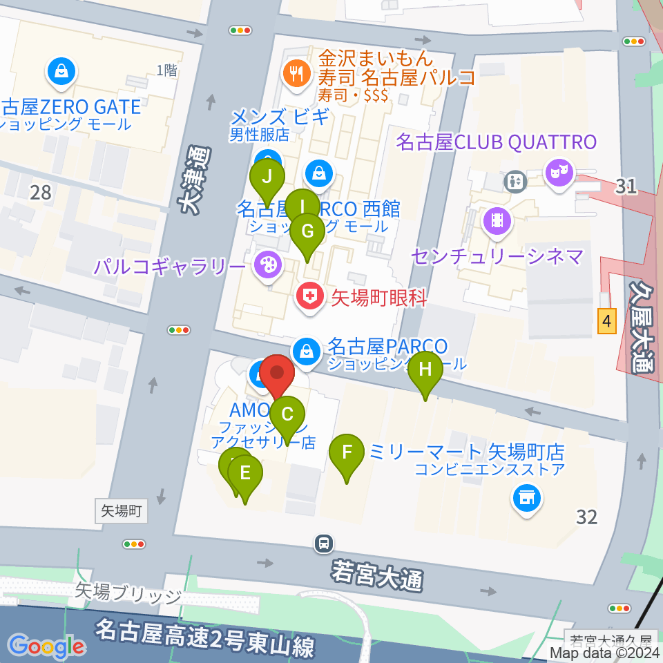 島村楽器 名古屋パルコ店  周辺のカフェ一覧地図