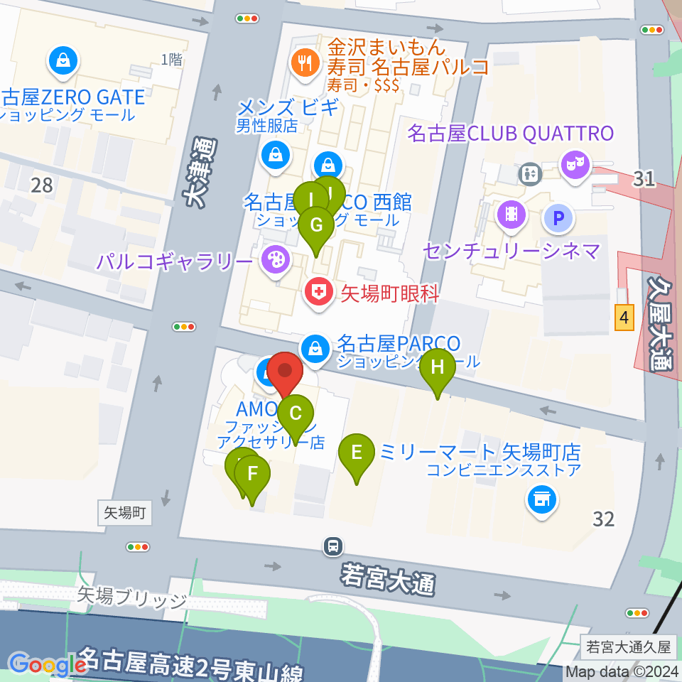 島村楽器 名古屋パルコ店  周辺のカフェ一覧地図