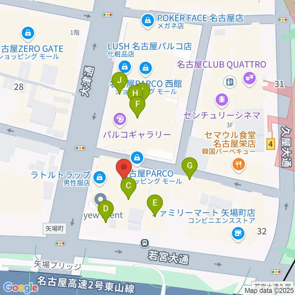 島村楽器 名古屋パルコ店 周辺のカフェ一覧地図