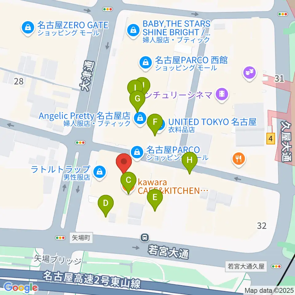 島村楽器 名古屋パルコ店 周辺のカフェ一覧地図