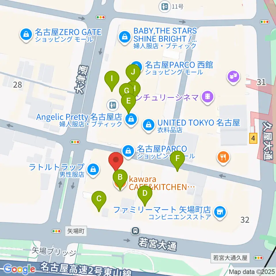 島村楽器 名古屋パルコ店 周辺のカフェ一覧地図