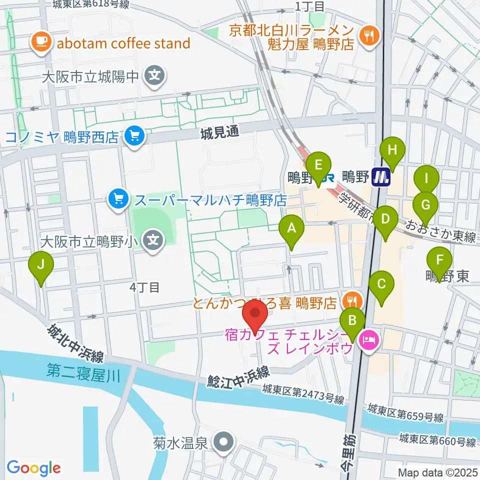 音楽教室きじばとの家周辺のカフェ一覧地図