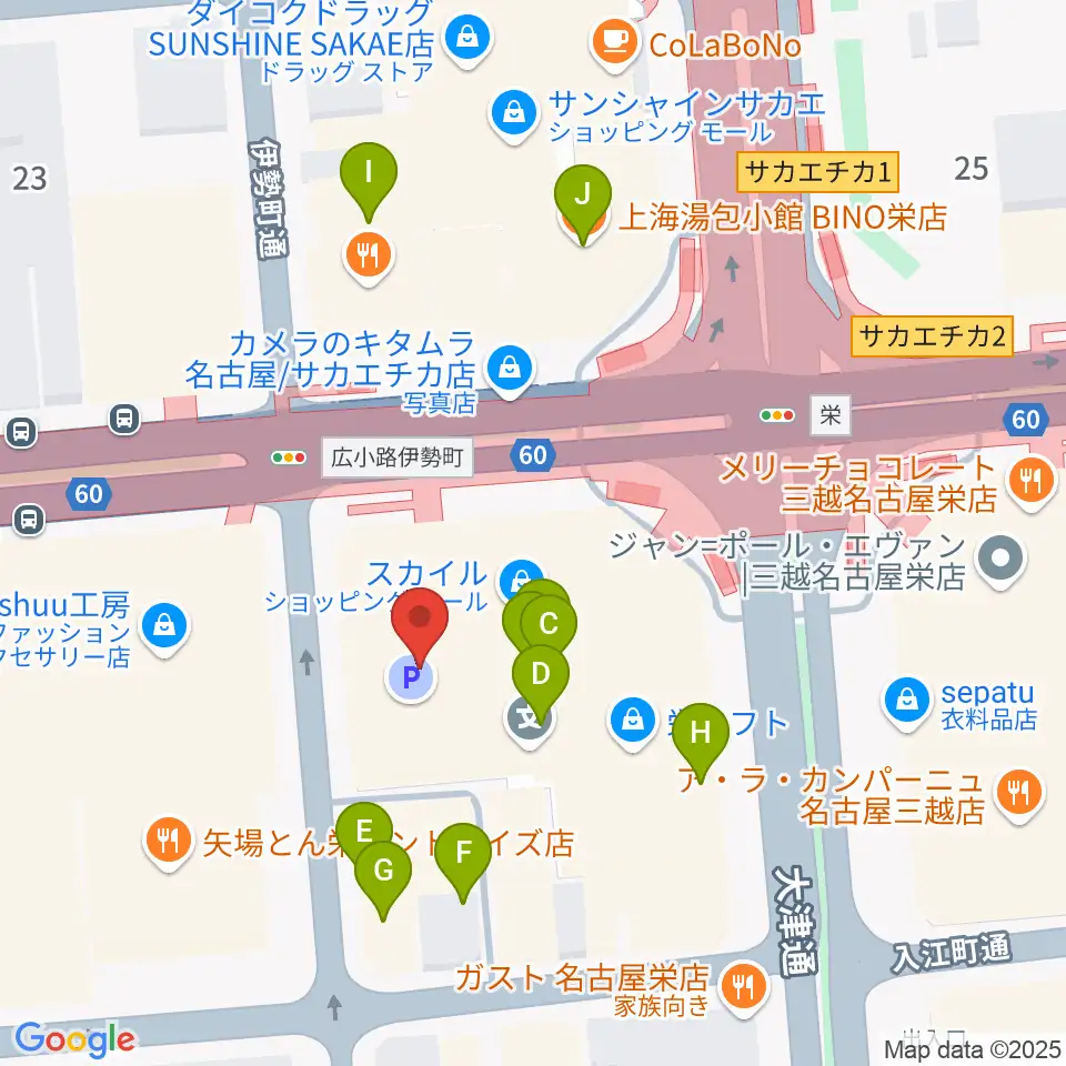 イシバシ楽器 名古屋栄店周辺のカフェ一覧地図