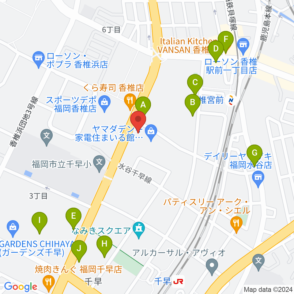ミュージックメイト福岡周辺のカフェ一覧地図
