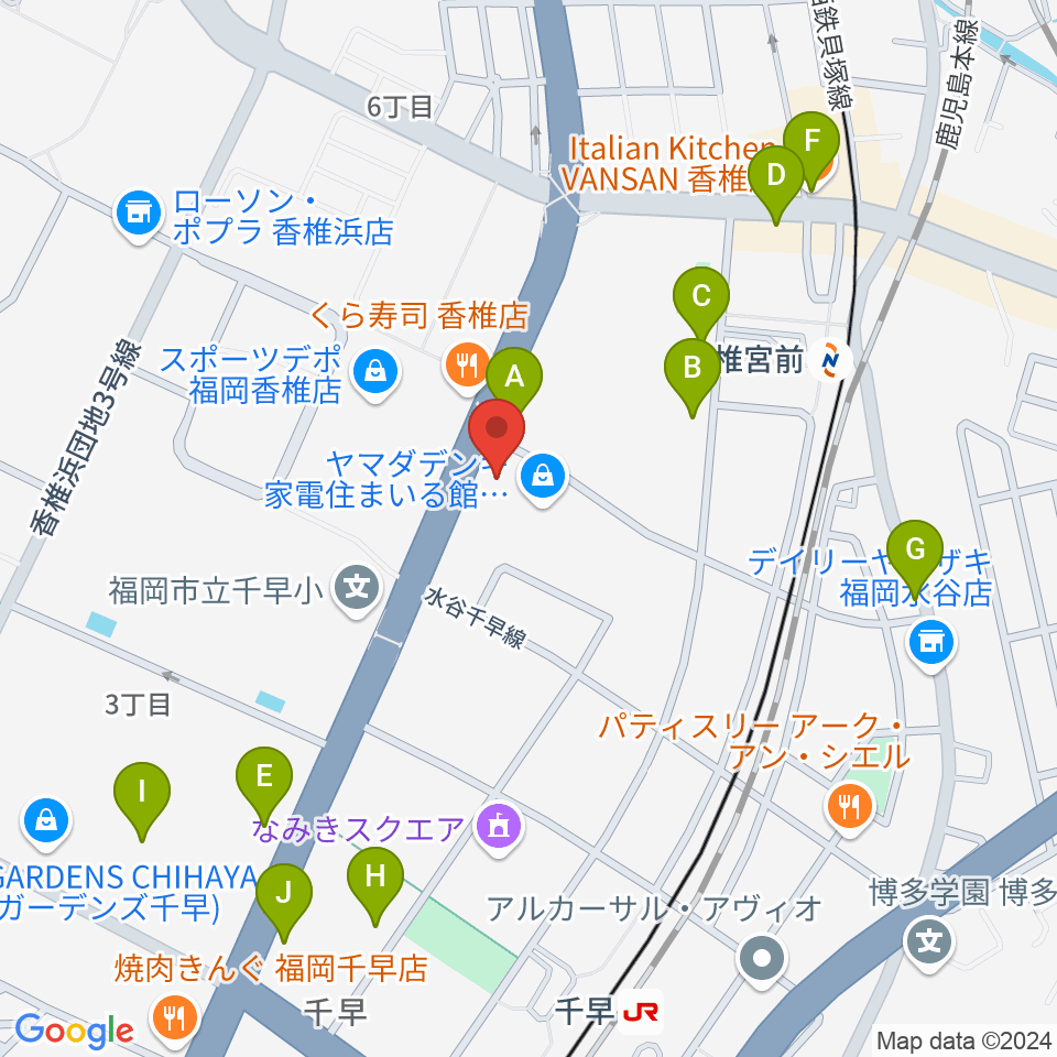 ミュージックメイト福岡周辺のカフェ一覧地図