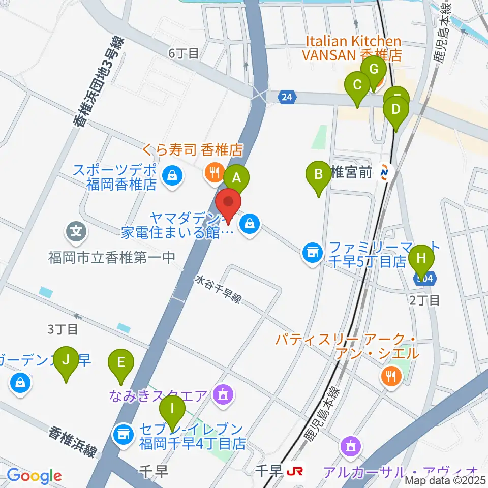 ミュージックメイト福岡周辺のカフェ一覧地図