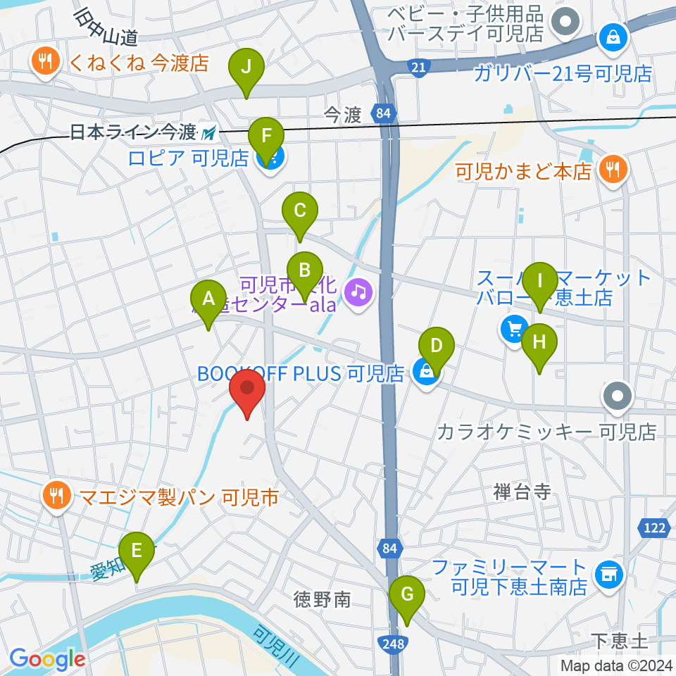 ヤイリギター周辺のカフェ一覧地図