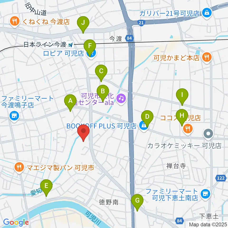 ヤイリギター周辺のカフェ一覧地図