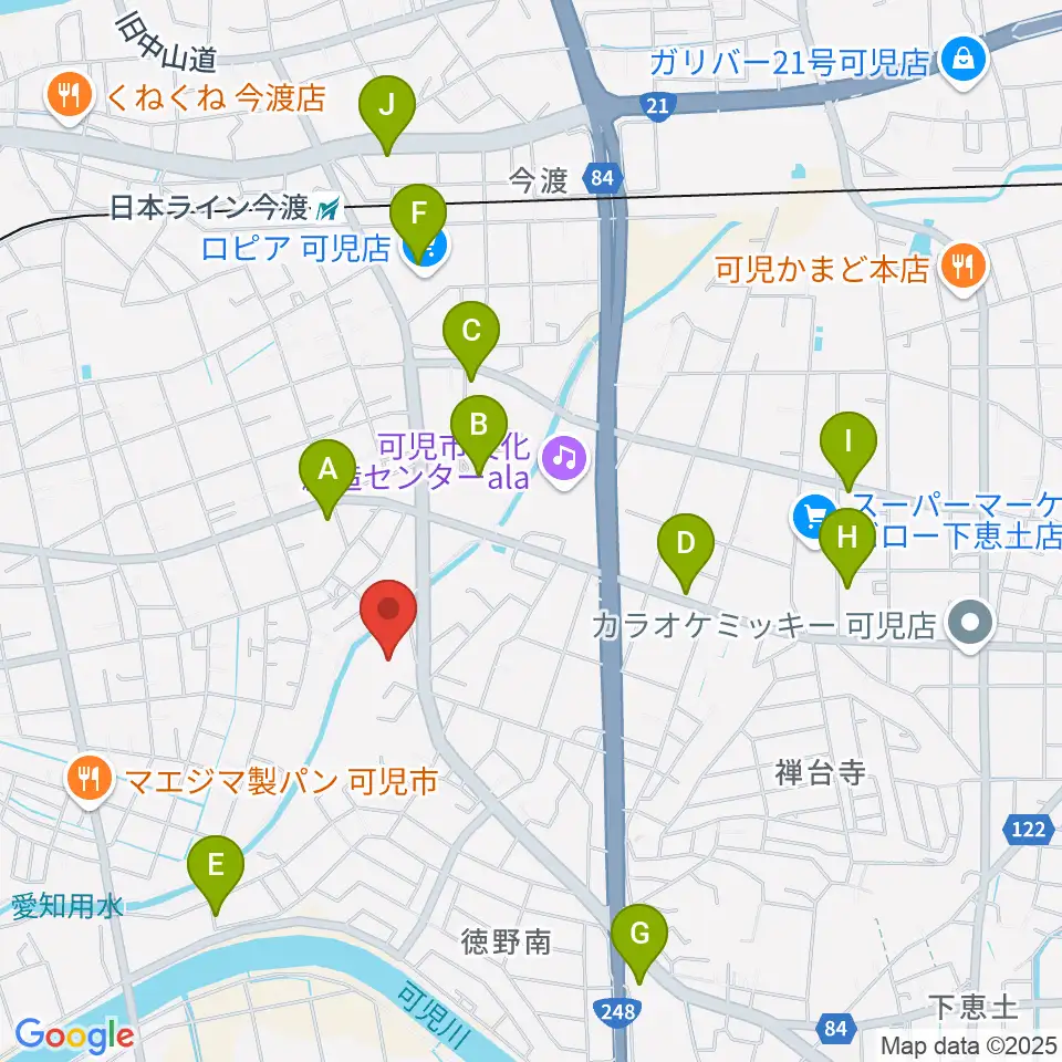 ヤイリギター周辺のカフェ一覧地図
