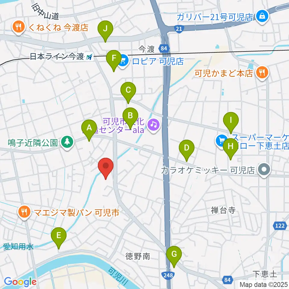 ヤイリギター周辺のカフェ一覧地図