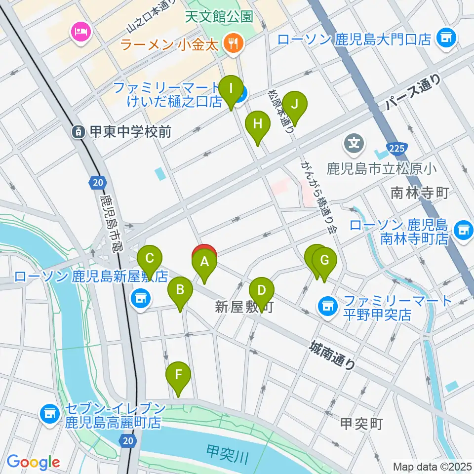 鹿児島音楽教室周辺のカフェ一覧地図