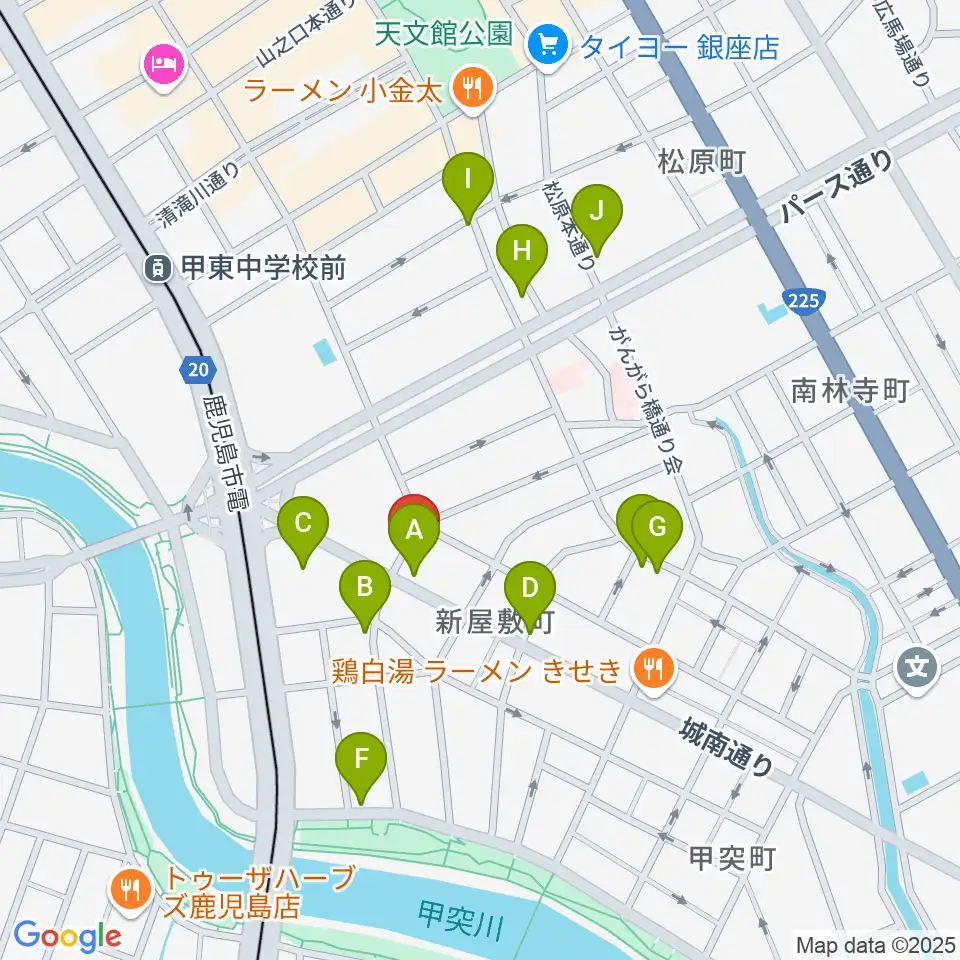 鹿児島音楽教室周辺のカフェ一覧地図