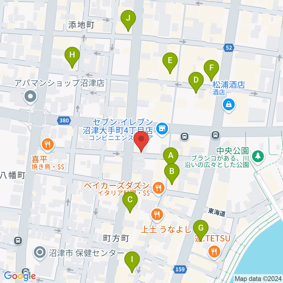 タンザワ楽器 沼津本店周辺のカフェ一覧地図