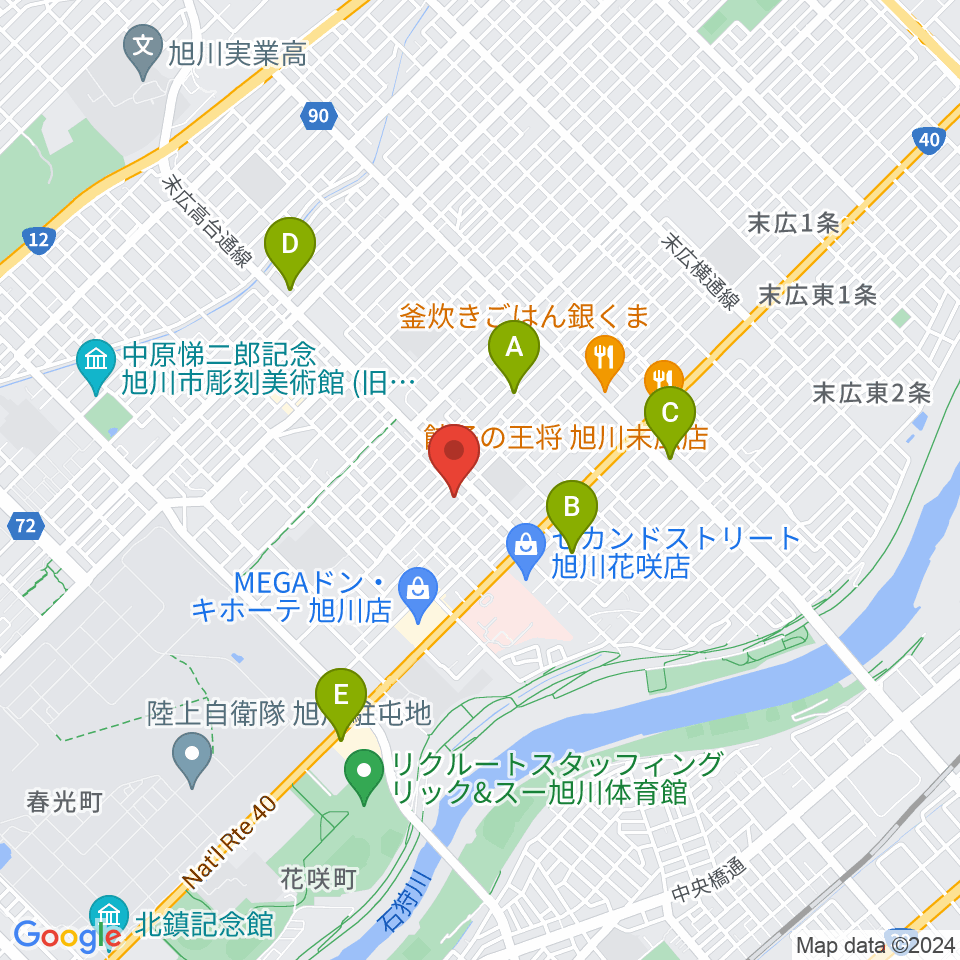 旭川北センター ヤマハミュージック周辺のカフェ一覧地図