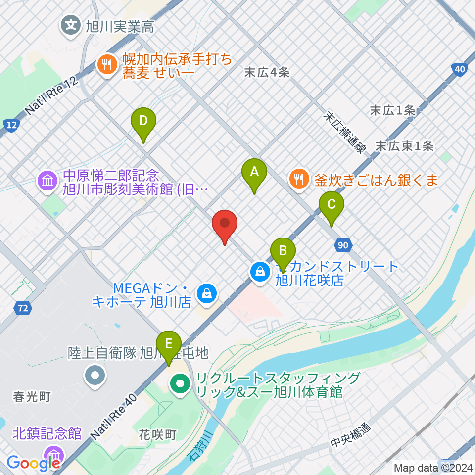 旭川北センター ヤマハミュージック周辺のカフェ一覧地図