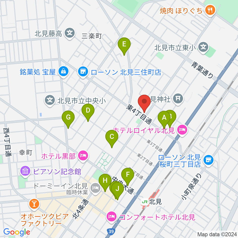 北見綜合音楽センター ヤマハミュージック周辺のカフェ一覧地図