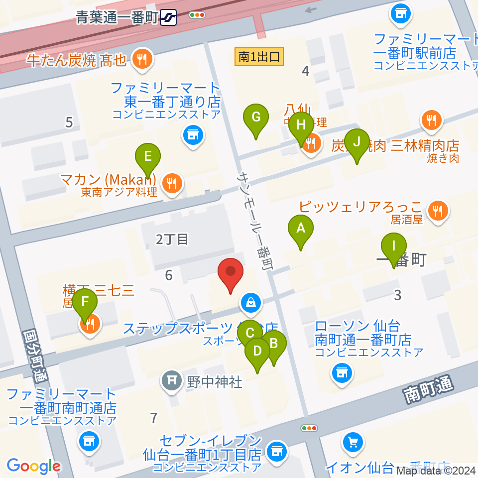 ヤマハミュージック 仙台店周辺のカフェ一覧地図