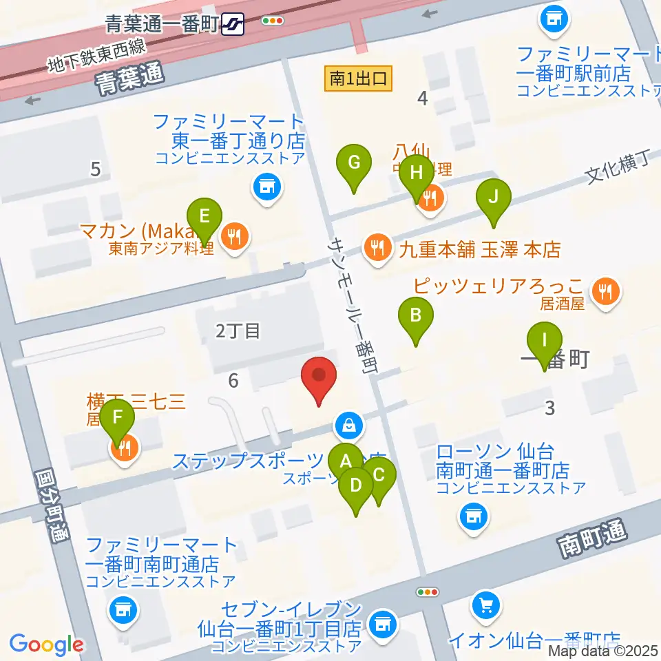 ヤマハミュージック 仙台店周辺のカフェ一覧地図