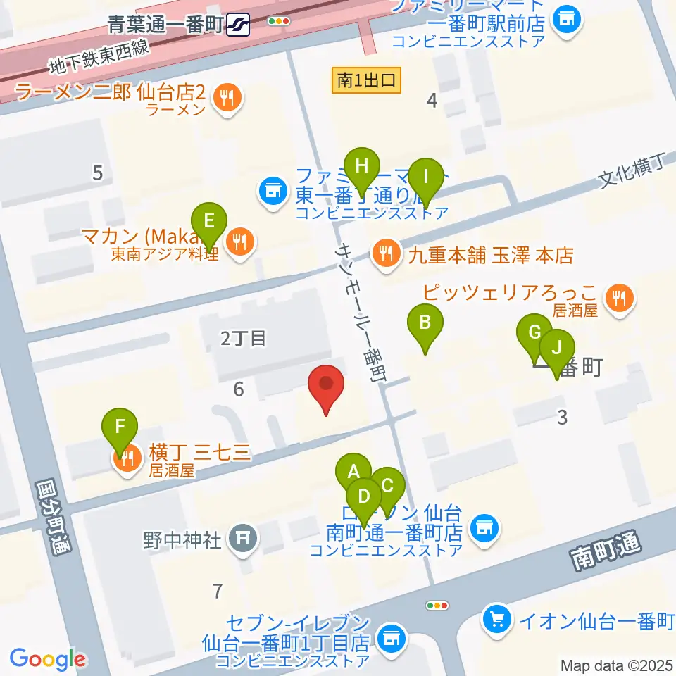 ヤマハミュージック 仙台店周辺のカフェ一覧地図