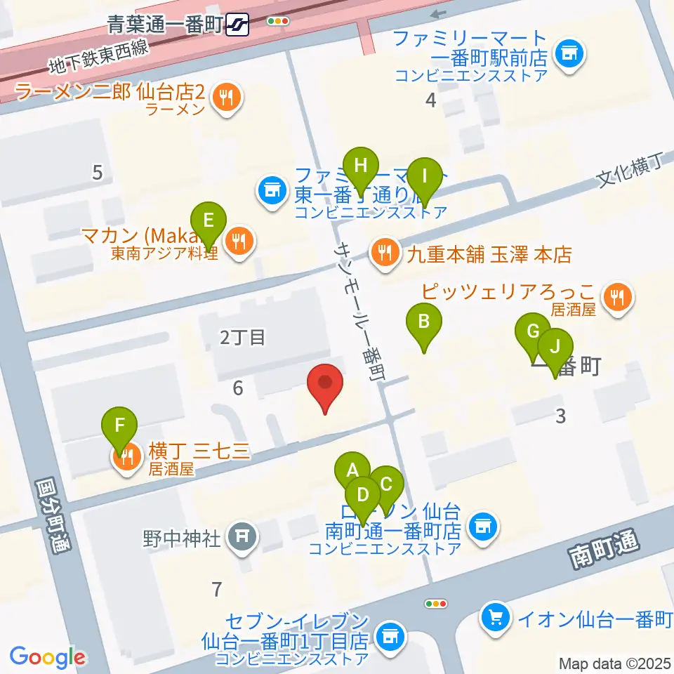 ヤマハミュージック 仙台店周辺のカフェ一覧地図