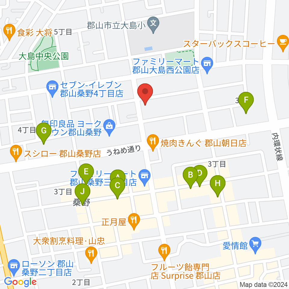 ヤマハミュージック 郡山店周辺のカフェ一覧地図