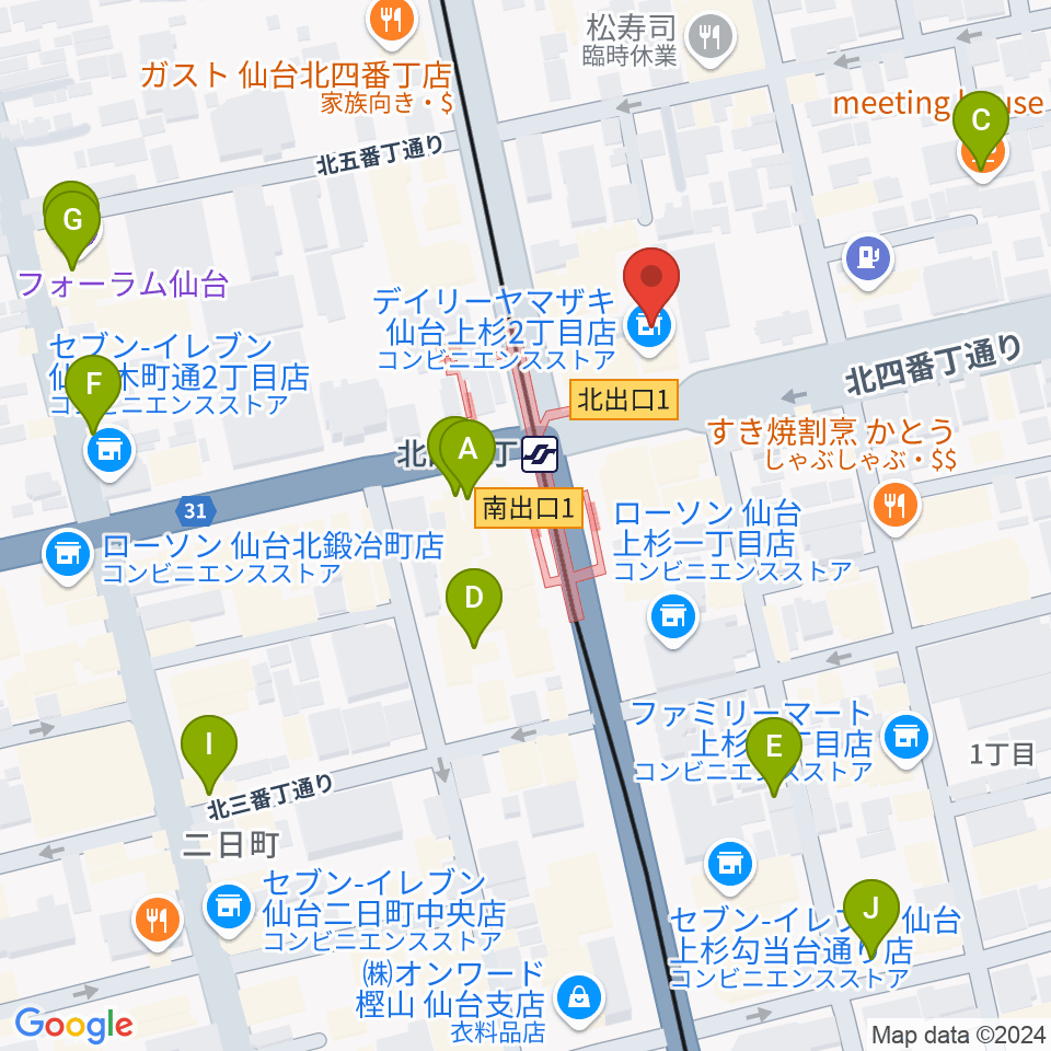 仙台センター ヤマハミュージック周辺のカフェ一覧地図