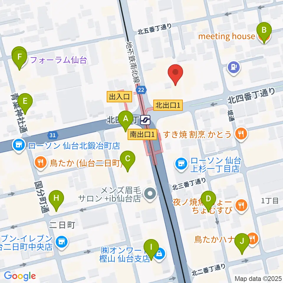 仙台センター ヤマハミュージック周辺のカフェ一覧地図