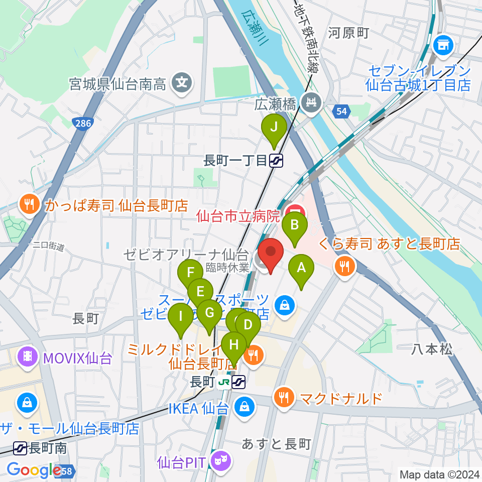 長町センター ヤマハミュージック周辺のカフェ一覧地図