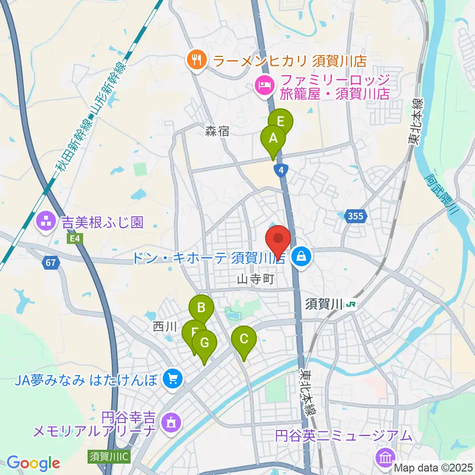 須賀川西教室 ヤマハミュージック周辺のカフェ一覧地図