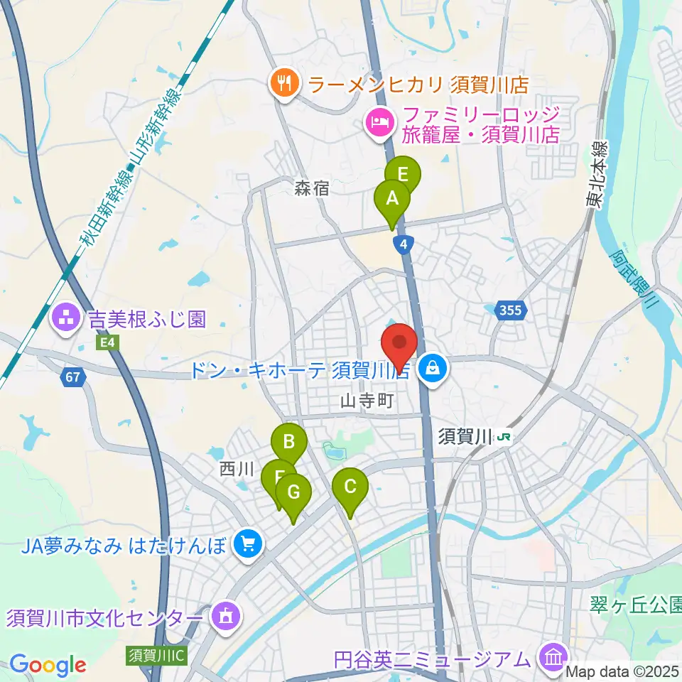 須賀川西教室 ヤマハミュージック周辺のカフェ一覧地図