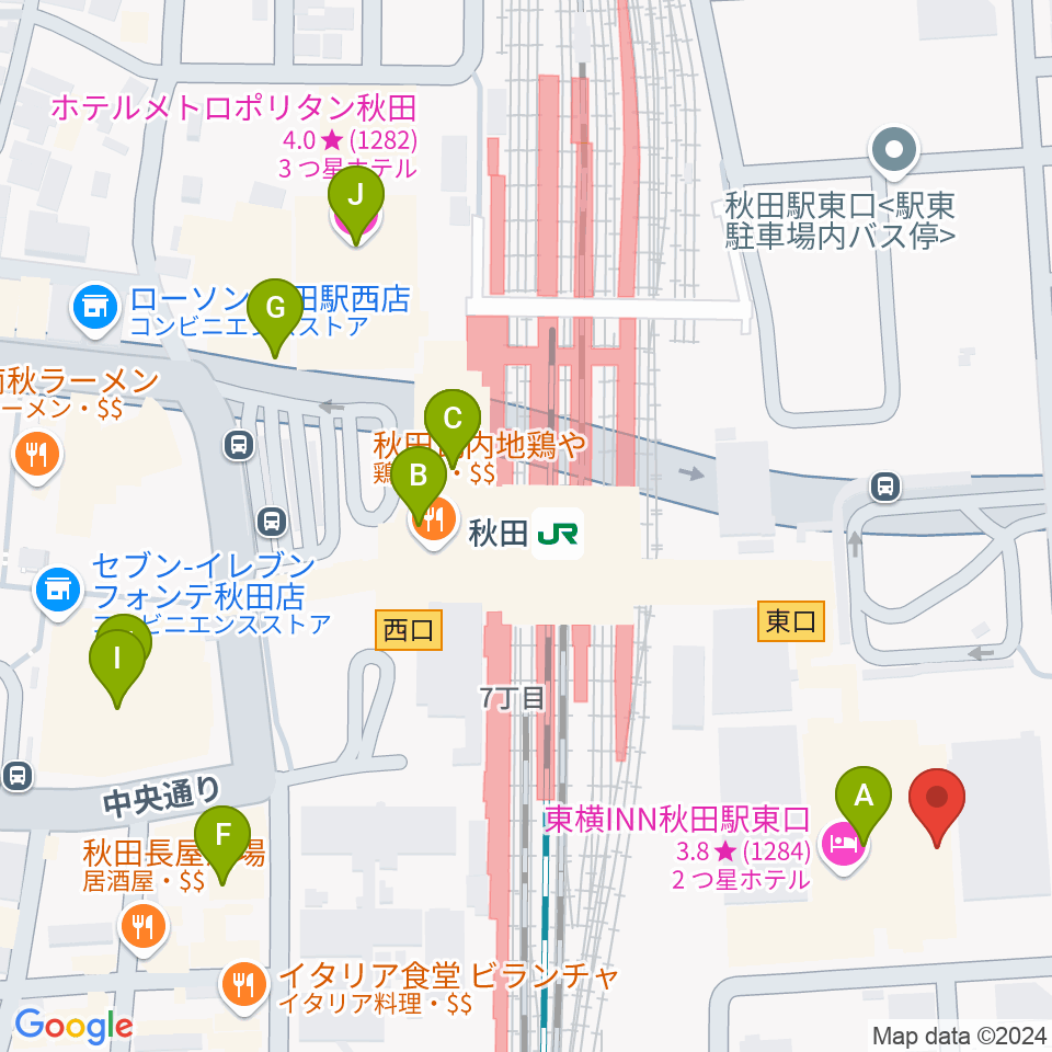 ミュージックサロン秋田Piace ヤマハミュージック周辺のカフェ一覧地図