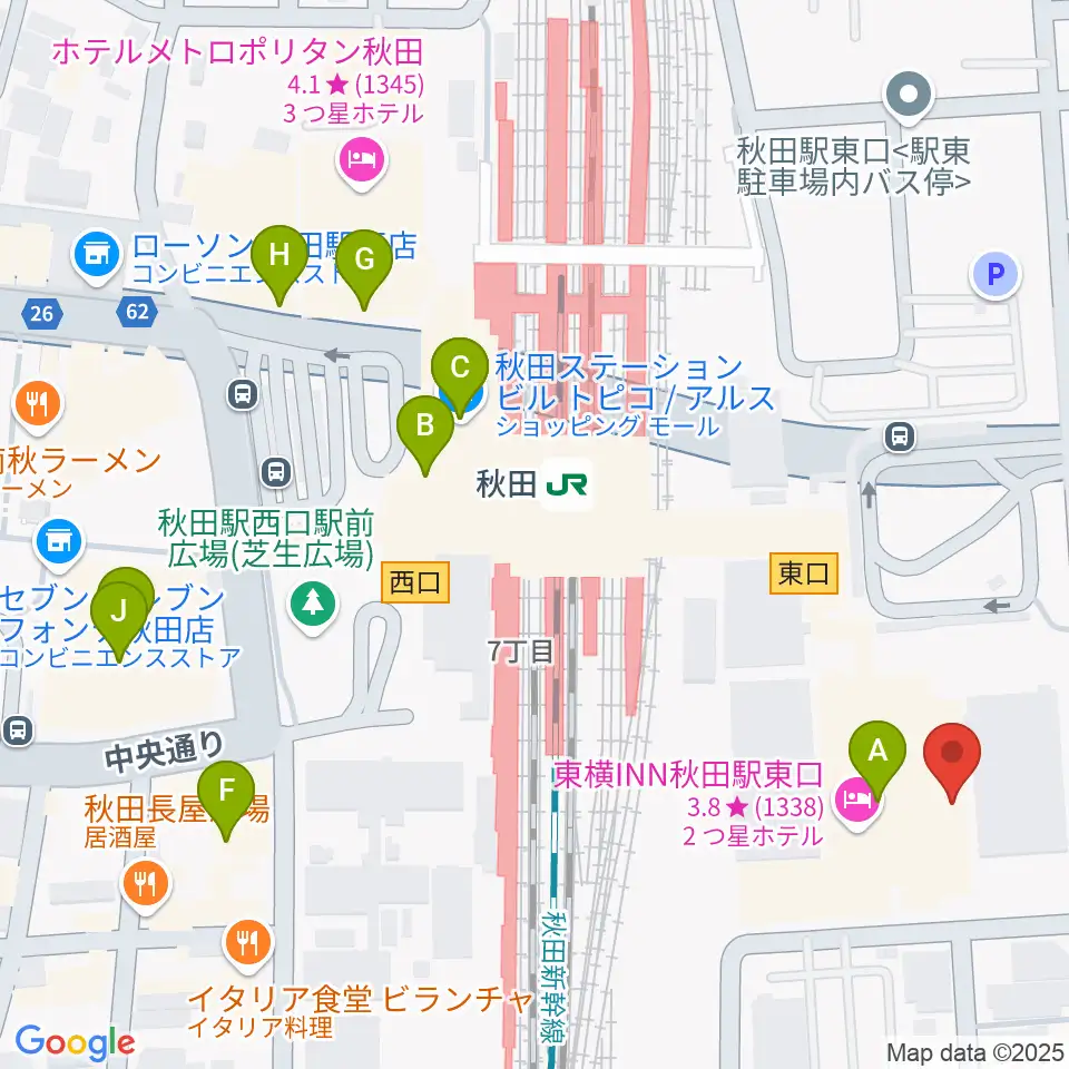 ミュージックサロン秋田Piace ヤマハミュージック周辺のカフェ一覧地図