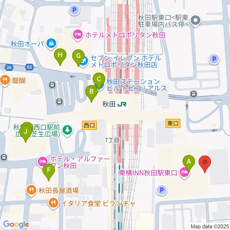 ミュージックサロン秋田Piace ヤマハミュージック周辺のカフェ一覧地図