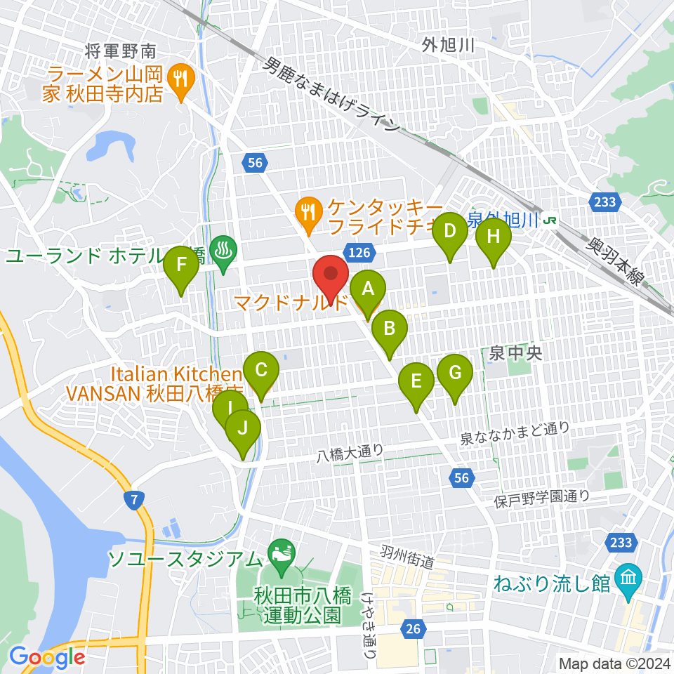 秋田北センター ヤマハミュージック周辺のカフェ一覧地図
