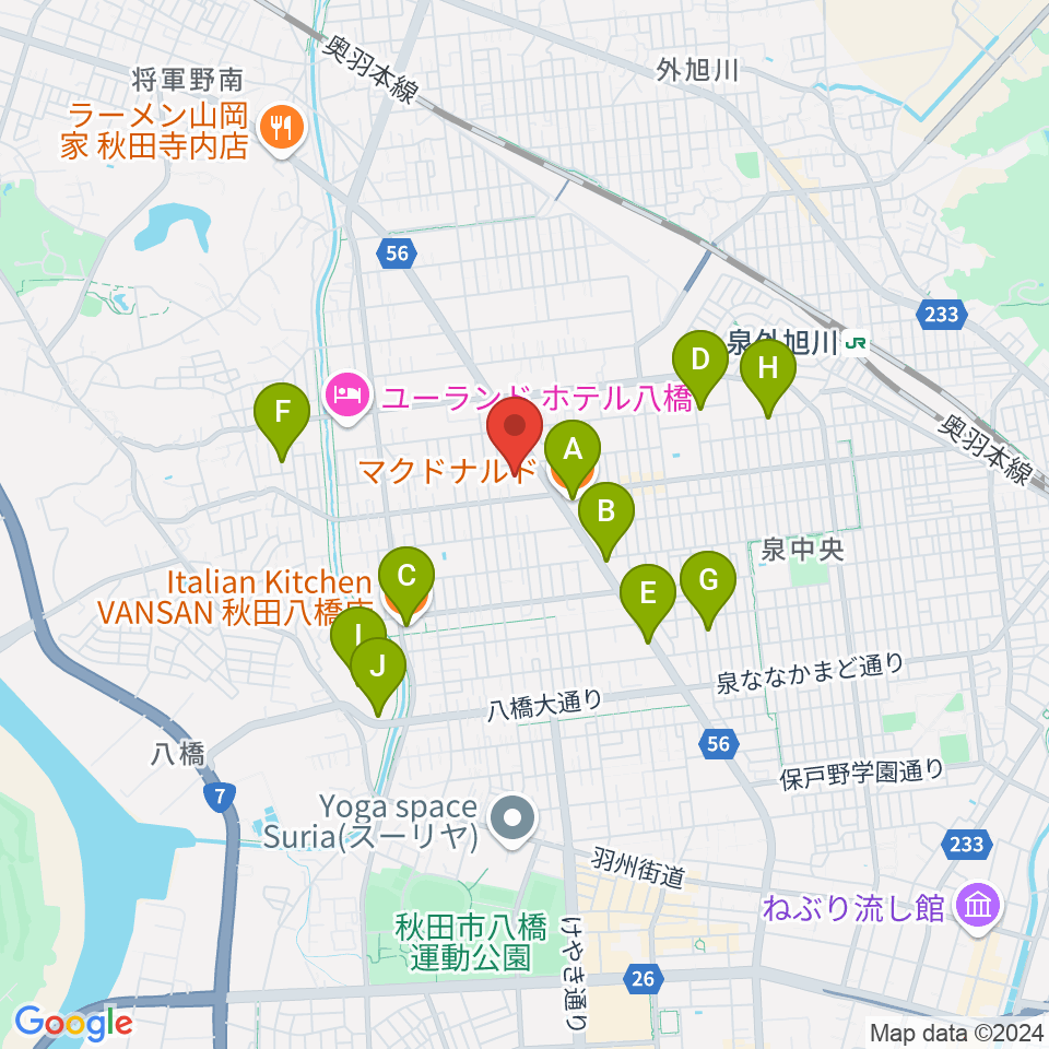 秋田北センター ヤマハミュージック周辺のカフェ一覧地図