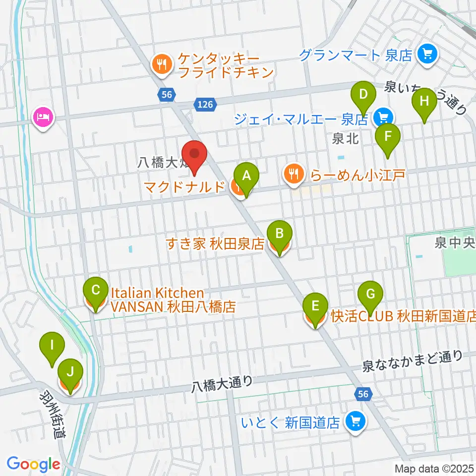 秋田北センター ヤマハミュージック周辺のカフェ一覧地図