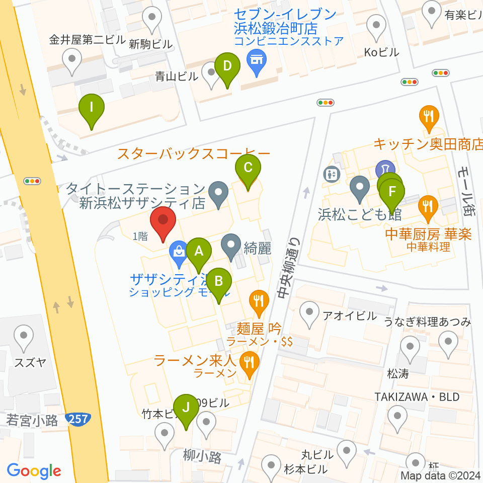 クエストミュージック浜松ザザシティ店周辺のカフェ一覧地図