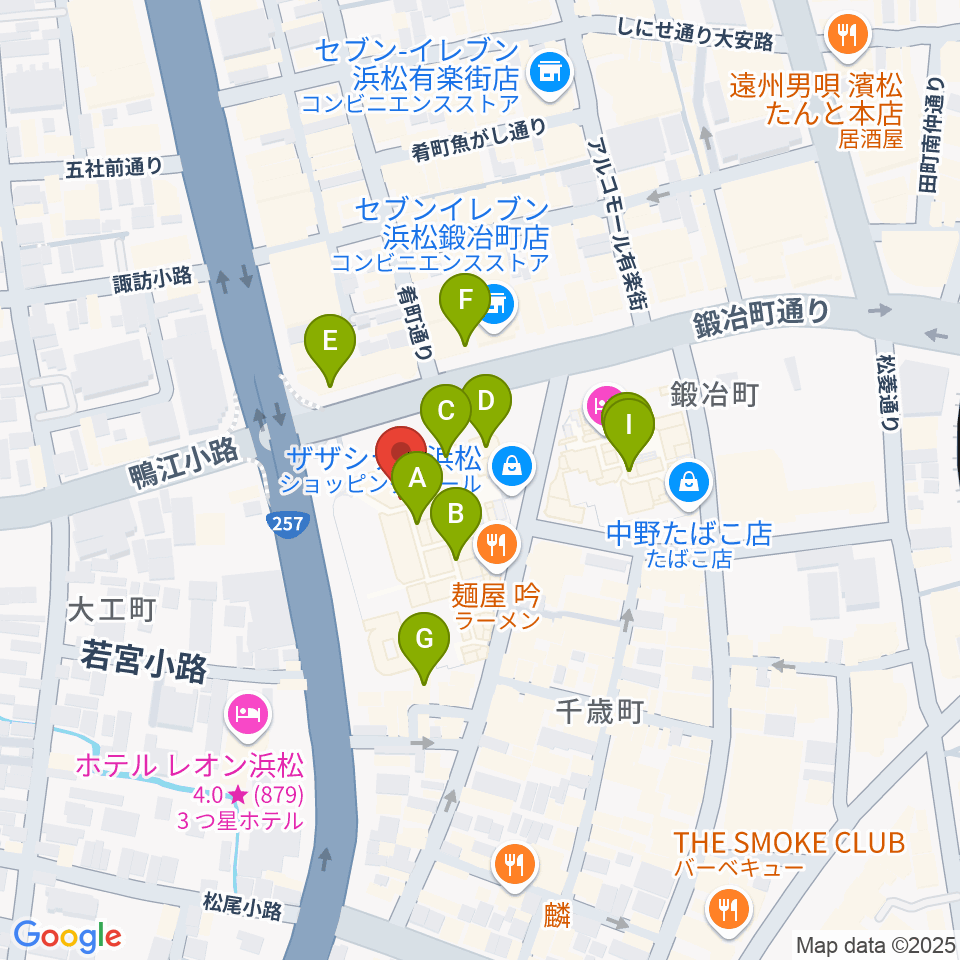 クエストミュージック浜松ザザシティ店周辺のカフェ一覧地図