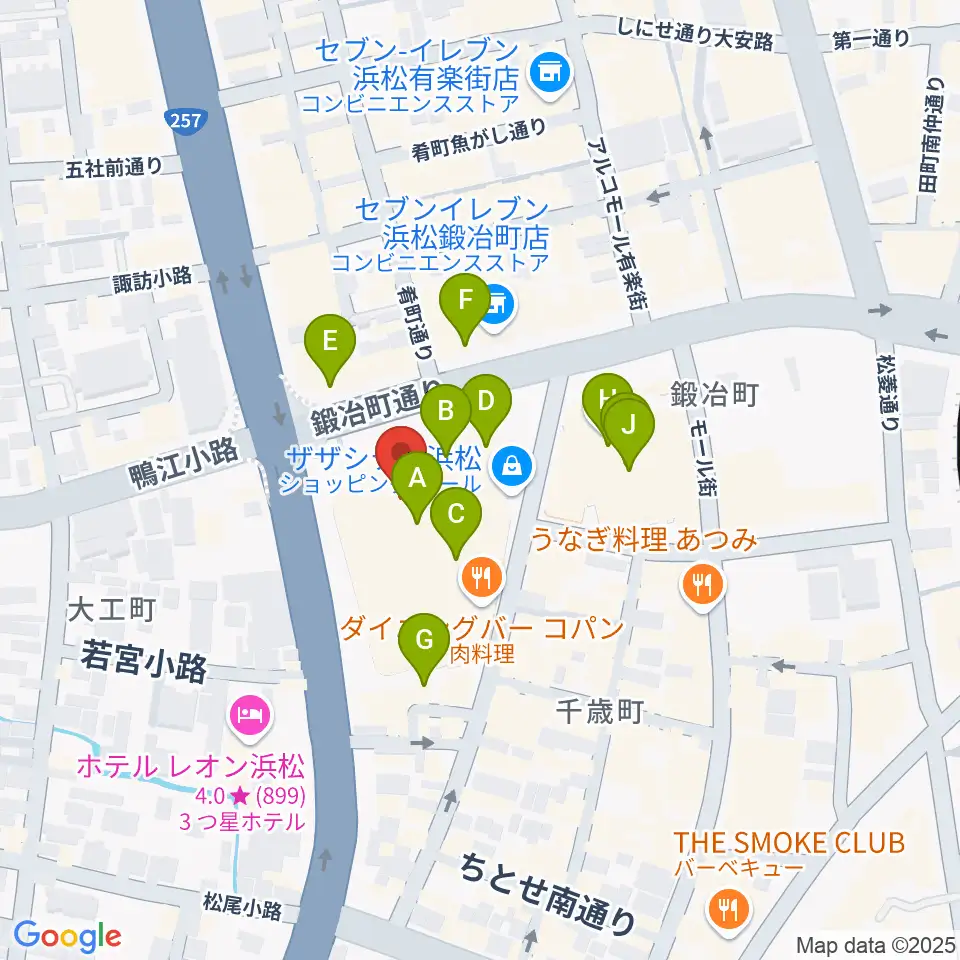 クエストミュージック浜松ザザシティ店周辺のカフェ一覧地図