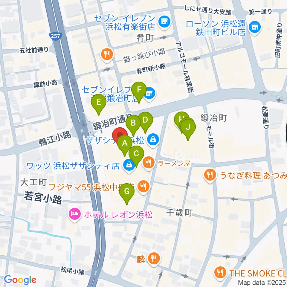 クエストミュージック浜松ザザシティ店周辺のカフェ一覧地図