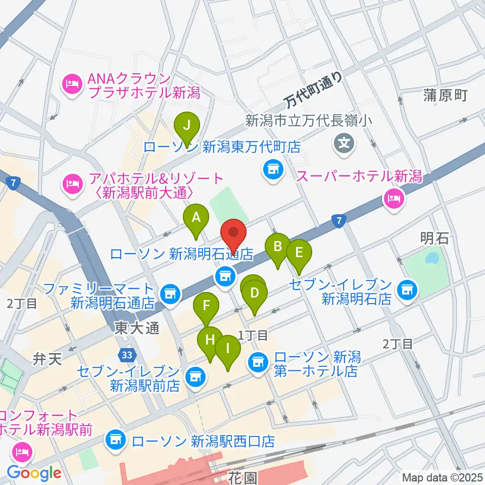 ヤマハミュージック 新潟店周辺のカフェ一覧地図