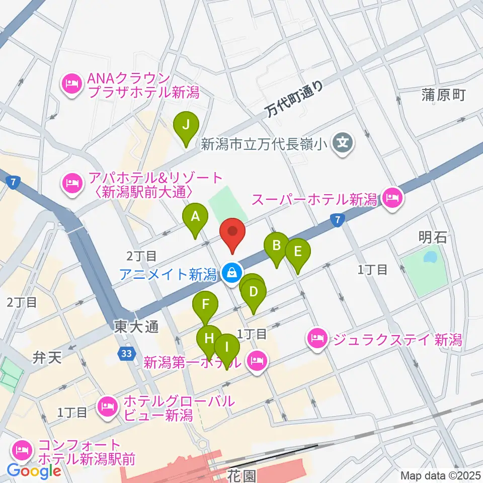 ヤマハミュージック 新潟店周辺のカフェ一覧地図