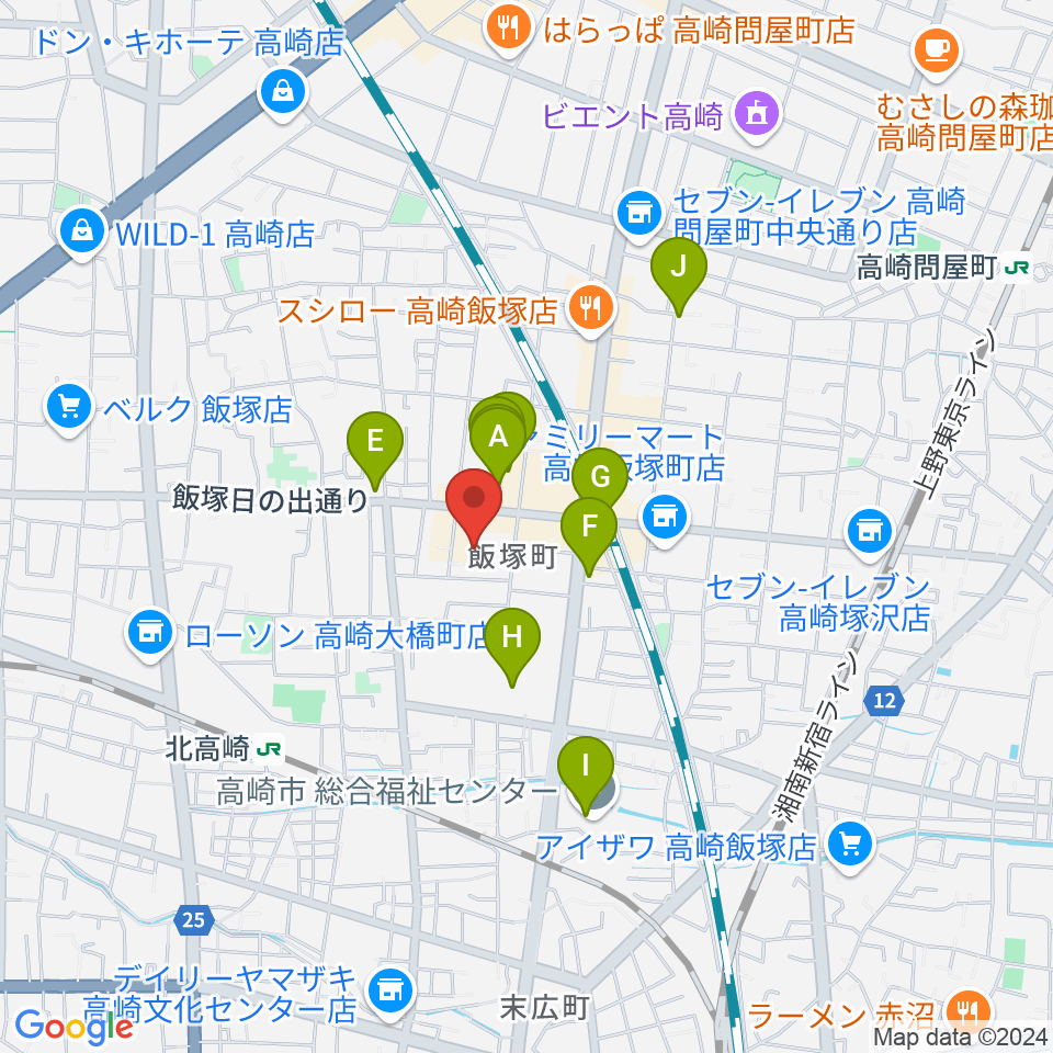 ヤマハミュージックスクエア 高崎周辺のカフェ一覧地図