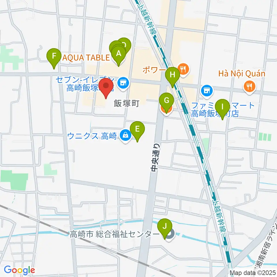 ヤマハミュージックスクエア 高崎周辺のカフェ一覧地図
