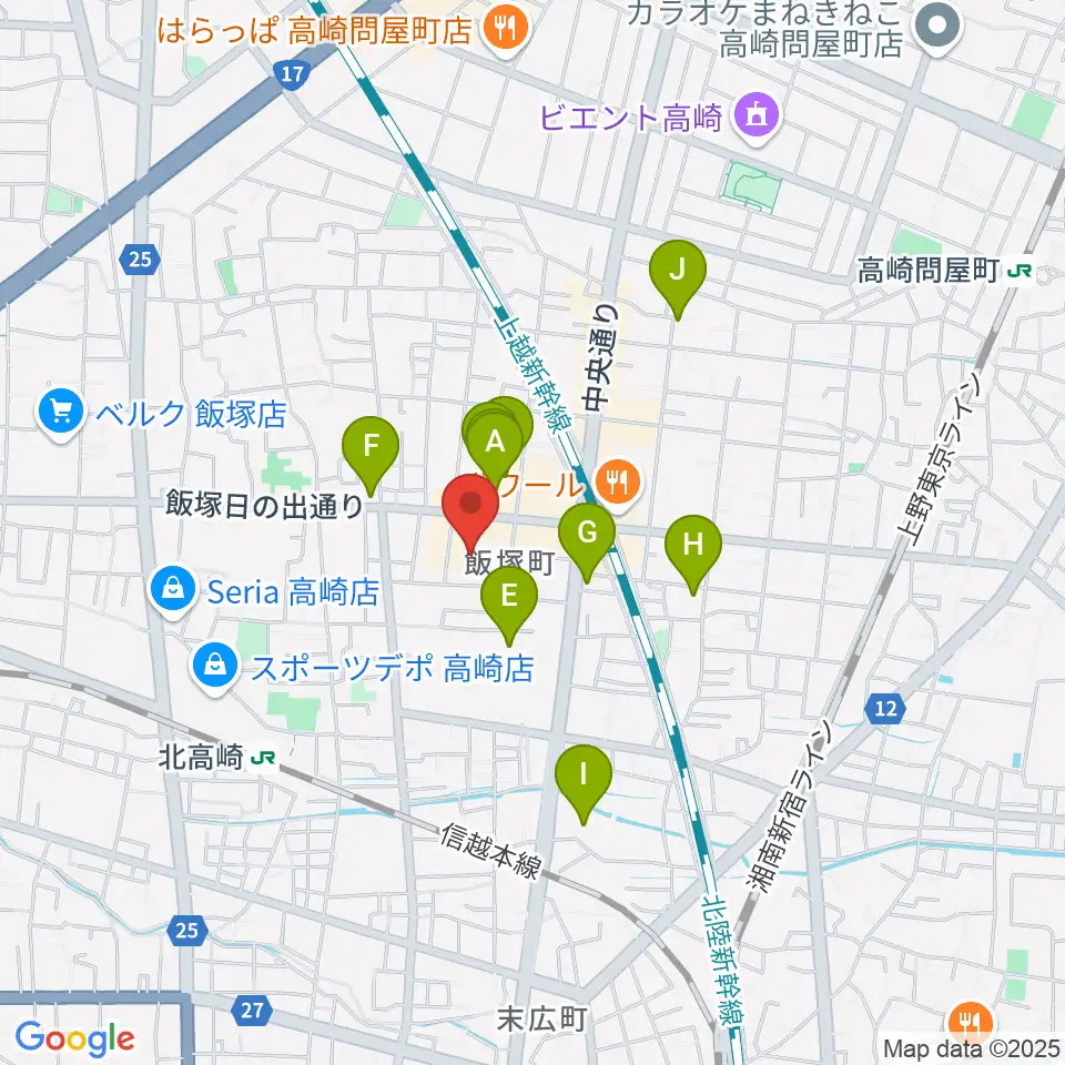 ヤマハミュージックスクエア 高崎周辺のカフェ一覧地図